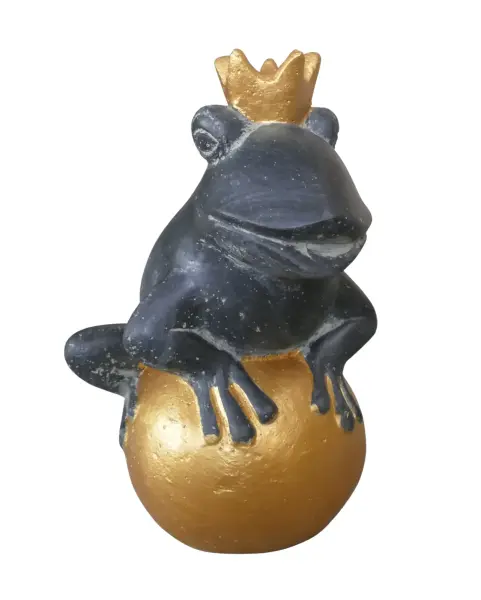 Product image 5 of the product “Frog Prince sitting on ball, approx. 30cm height, cast stone, hollow, handcrafted & coloured ”